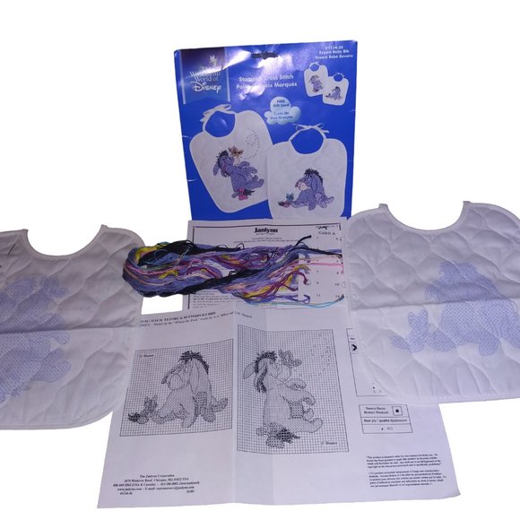 Disney Janlynn Stamped Cross Stitch Kit Eeyore/Butterflies Baby Bibs NEW-OPENBAG - Picture 5 of 5